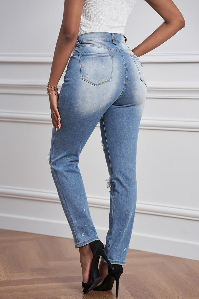 Ripped Straight Leg Jeans - Belle Donne Clothing & Accessories