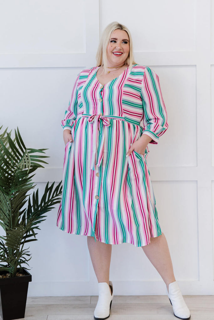 ODDI Sweet Like Candy Full Size Run Striped Dress - Belle Donne Clothing & Accessories