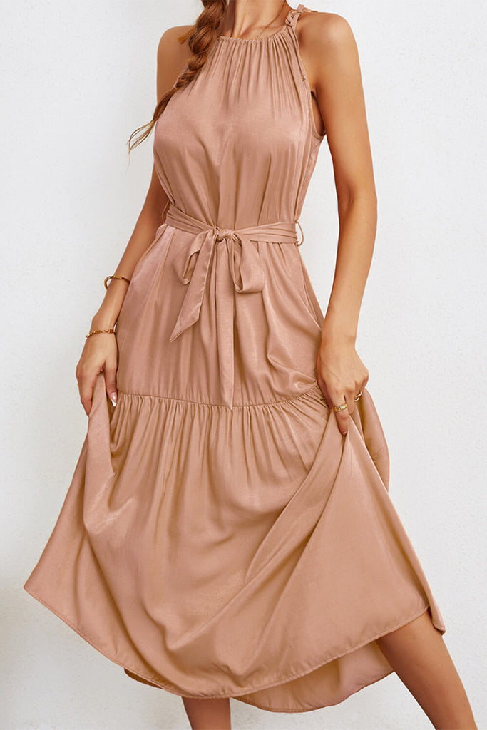 Tie-Waist Sleeveless Ruffle Hem Maxi Dress - Belle Donne Clothing & Accessories