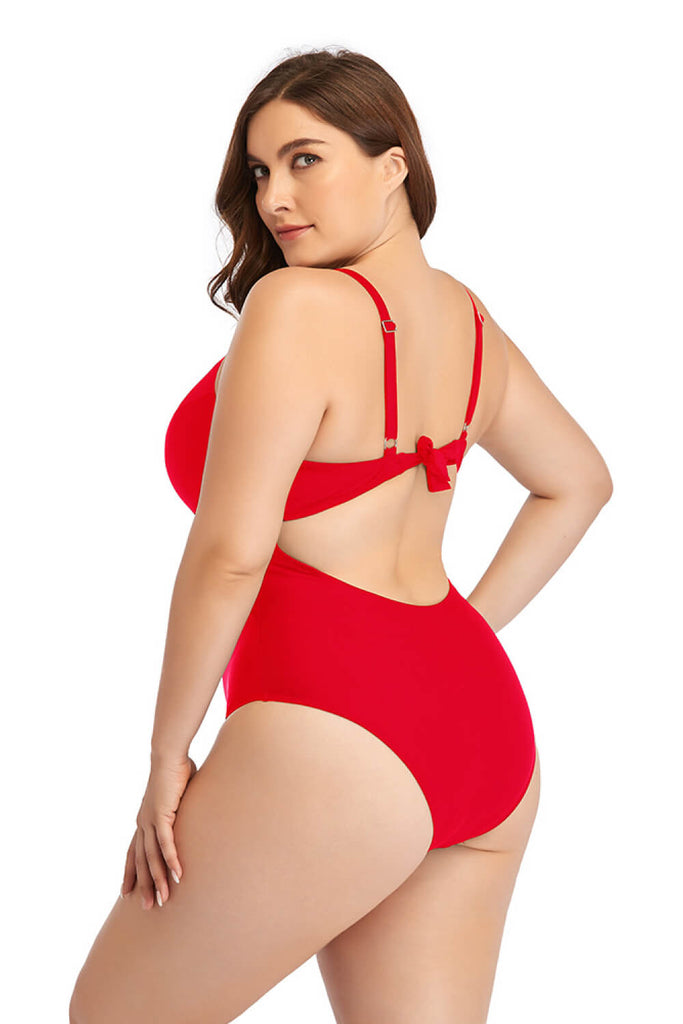 Plus Size Spliced Mesh Tie-Back One-Piece Swimsuit - Belle Donne Clothing & Accessories