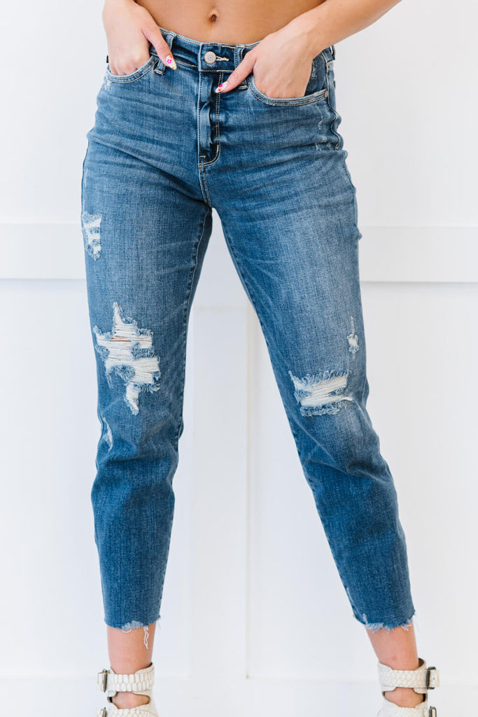 Judy Blue Rachel Full Size Run High Rise Distressed Skinny Jeans - Belle Donne Clothing & Accessories