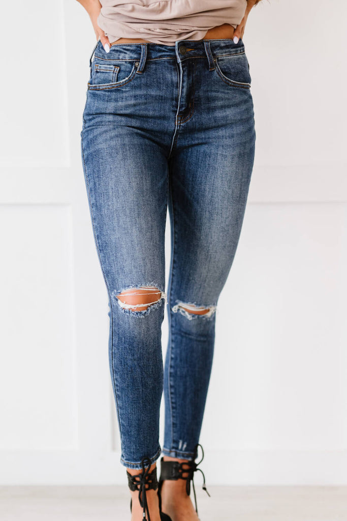 RISEN Amber Full Size Run High-Waisted Distressed Skinny Jeans - Belle Donne Clothing & Accessories