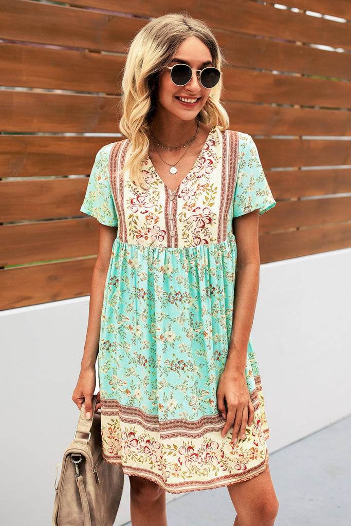 Bohemian Printed Short Sleeve Dress - Belle Donne Clothing & Accessories