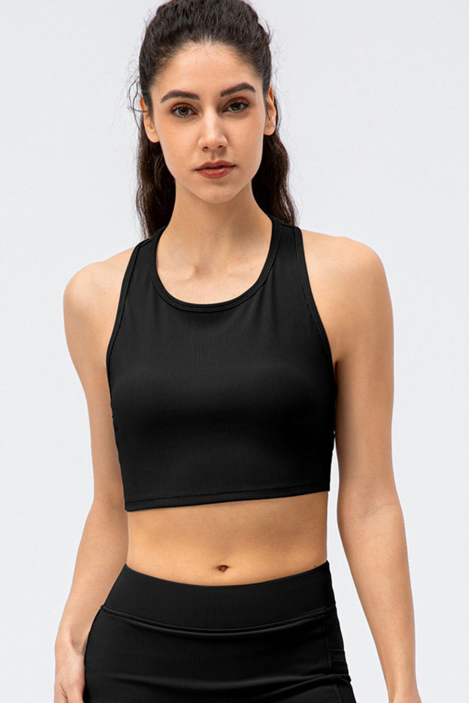 Ribbed Cropped Yoga Racerback Tank Top - Belle Donne Clothing & Accessories