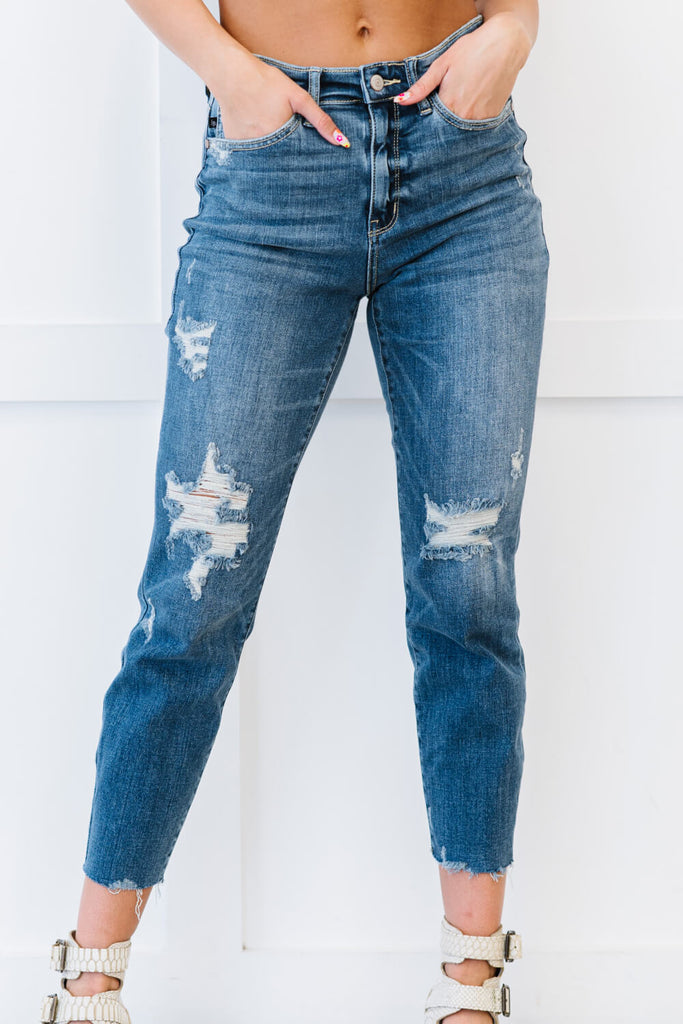 Judy Blue Rachel Full Size Run High Rise Distressed Skinny Jeans - Belle Donne Clothing & Accessories