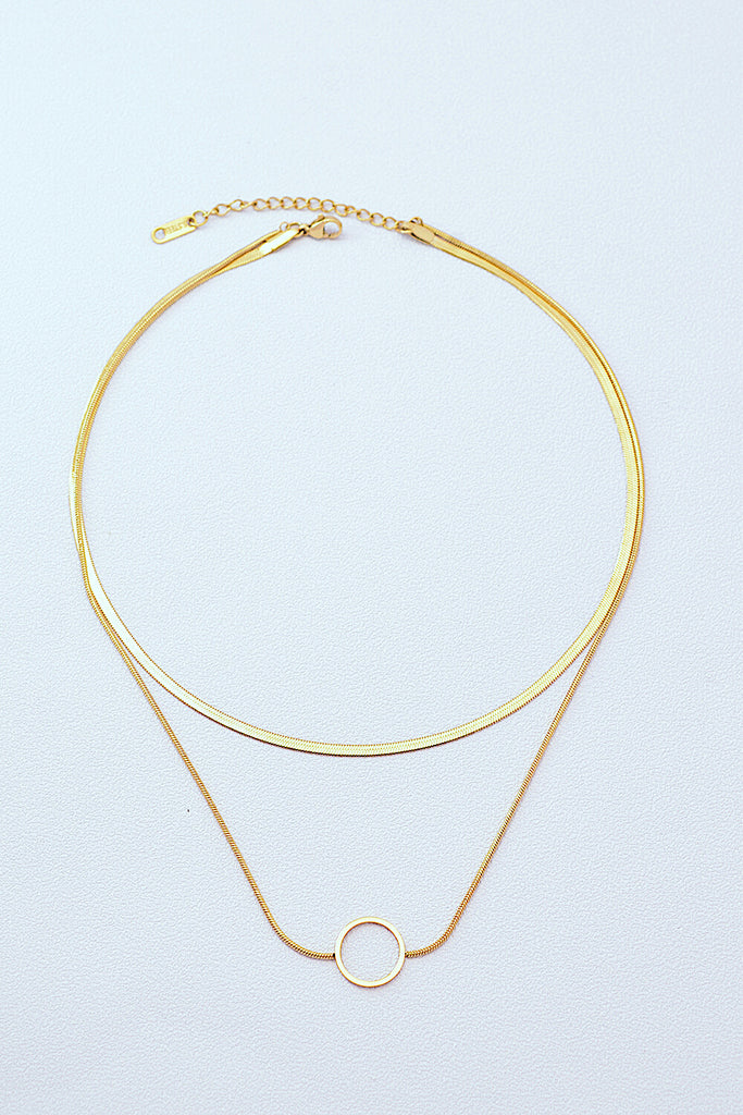 Around the Clock Circle Pendant Double Layered Necklace - Belle Donne Clothing & Accessories