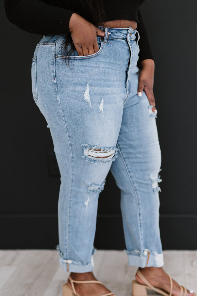 RISEN Taking It Easy Full Size Run Distressed Straight Leg Jeans - Belle Donne Clothing & Accessories