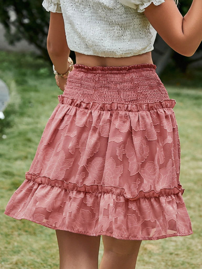 Applique Smocked Frill Trim Mini Skirt - Belle Donne Clothing & Accessories