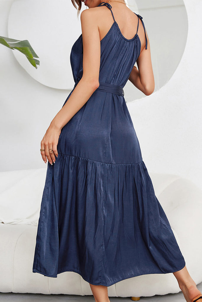 Tie-Waist Sleeveless Ruffle Hem Maxi Dress - Belle Donne Clothing & Accessories