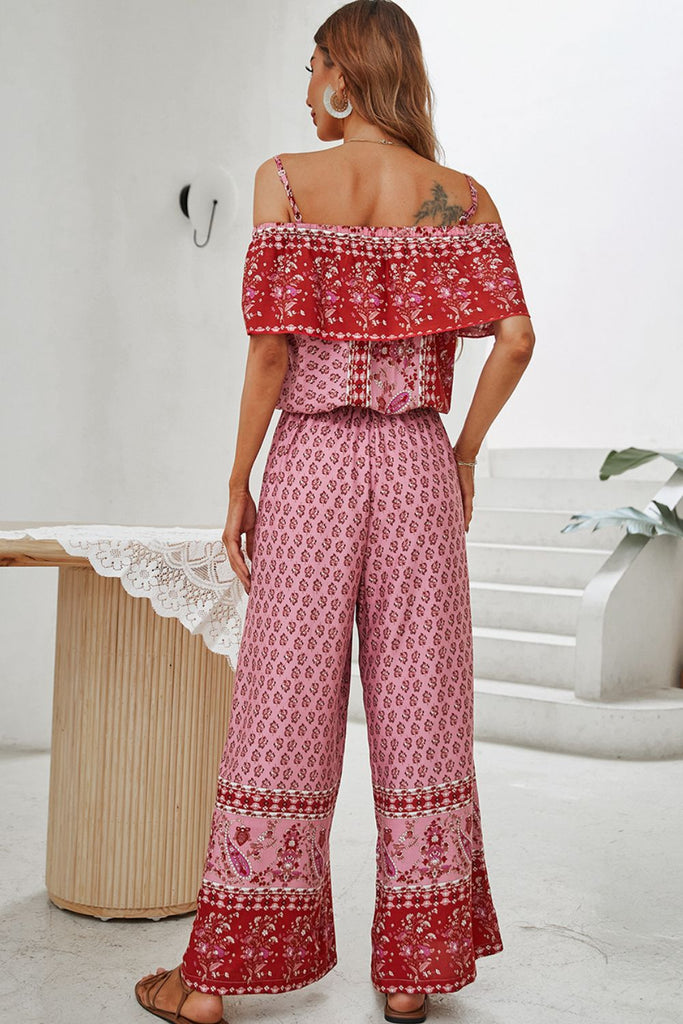 Bohemian Fold-Over Spaghetti Strap Jumpsuit - Belle Donne Clothing & Accessories