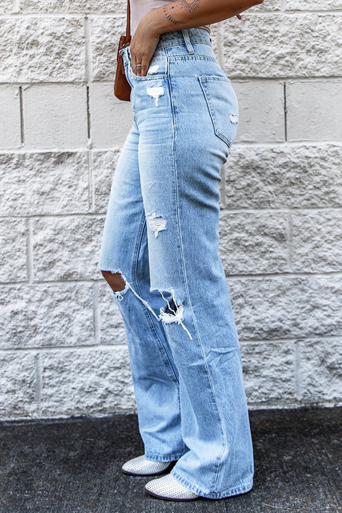 Distressed Wide Leg Jeans - Belle Donne Clothing & Accessories