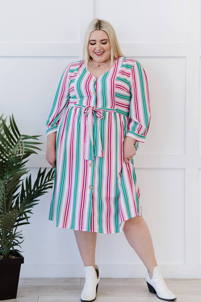 ODDI Sweet Like Candy Full Size Run Striped Dress - Belle Donne Clothing & Accessories