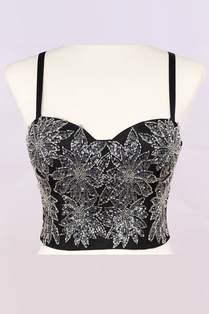 Beaded Sequin Floral Bustier - Belle Donne Clothing & Accessories