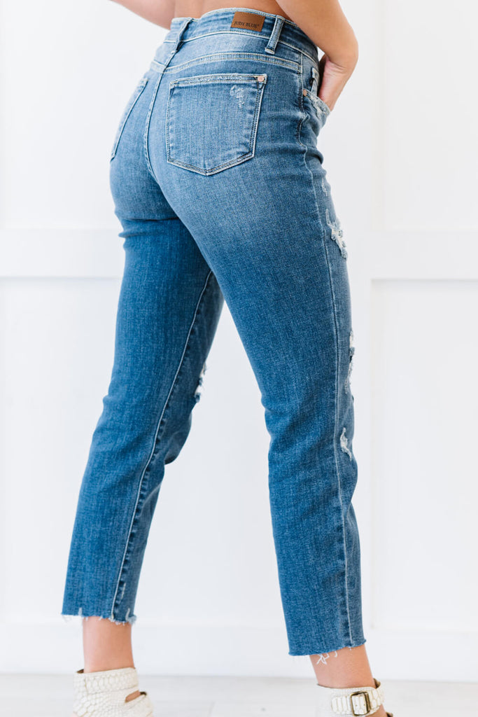 Judy Blue Rachel Full Size Run High Rise Distressed Skinny Jeans - Belle Donne Clothing & Accessories