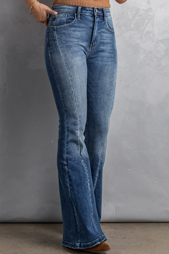 High Waist Flare Jeans with Pockets - Belle Donne Clothing & Accessories