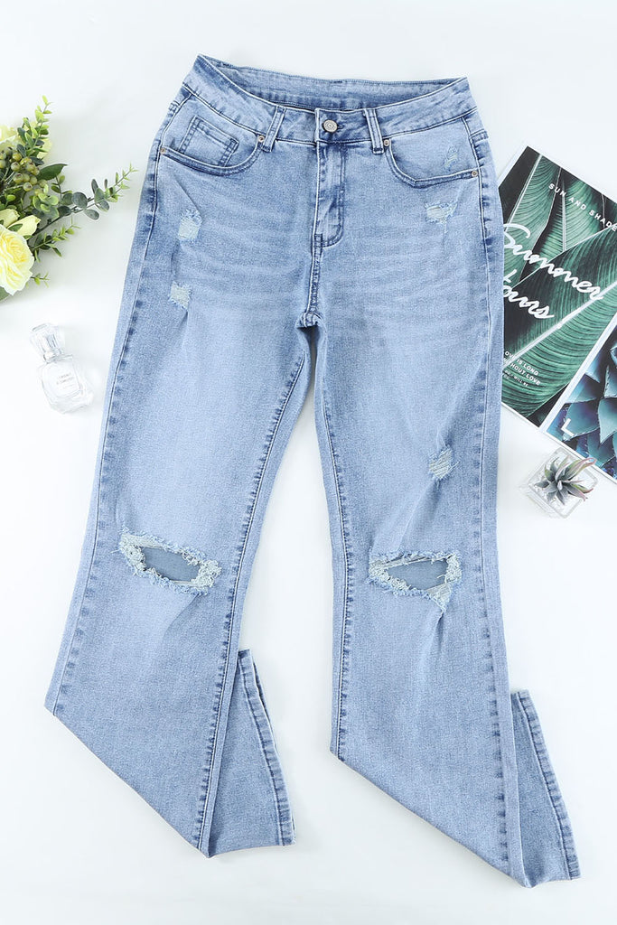 Distressed Wide Leg Jeans - Belle Donne Clothing & Accessories