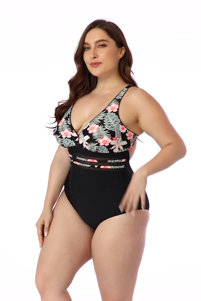 Floral Cutout Tie-Back One-Piece Swimsuit - Belle Donne Clothing & Accessories