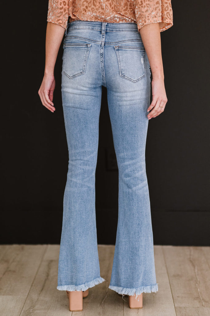 RISEN Divine Denim Full Size Run Distressed Flare Jeans - Belle Donne Clothing & Accessories