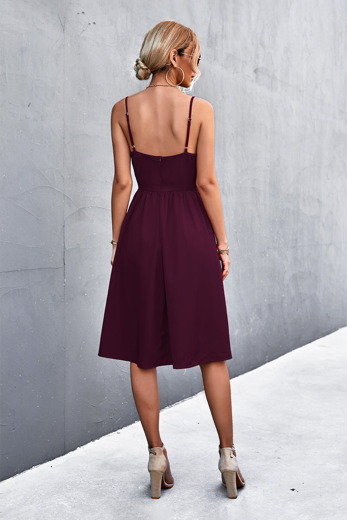 Adjustable Spaghetti Strap Knee-Length Dress - Belle Donne Clothing & Accessories