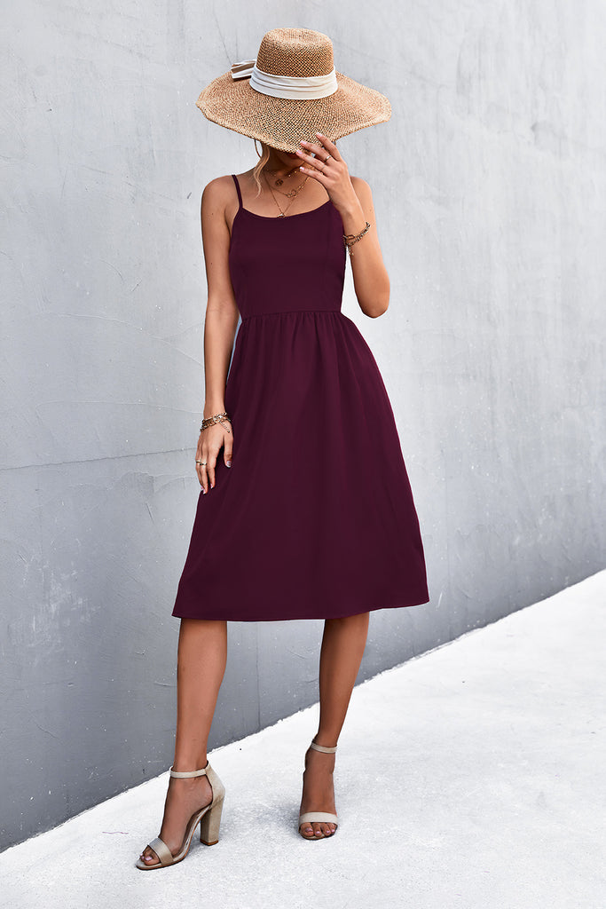 Adjustable Spaghetti Strap Knee-Length Dress - Belle Donne Clothing & Accessories