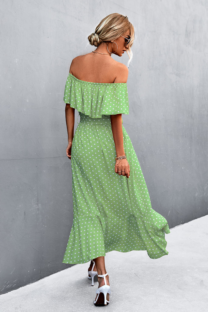 Polka Dot Layered Off-Shoulder Belted Dress - Belle Donne Clothing & Accessories