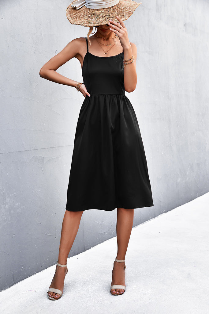 Adjustable Spaghetti Strap Knee-Length Dress - Belle Donne Clothing & Accessories