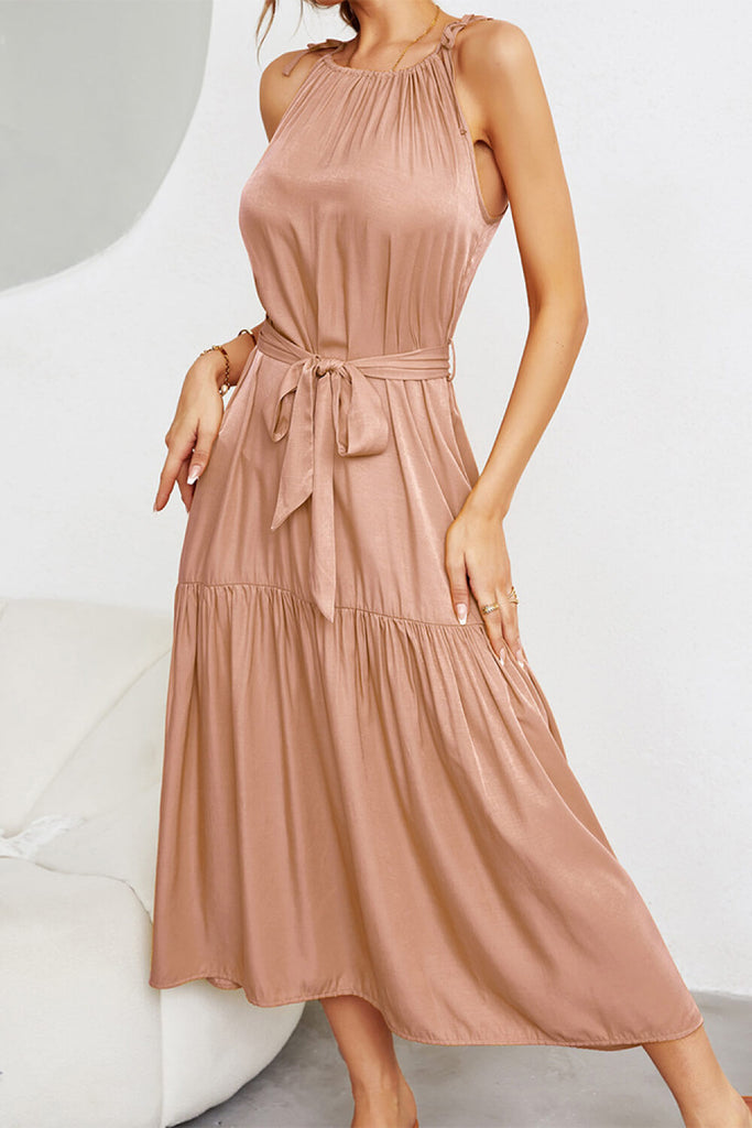 Tie-Waist Sleeveless Ruffle Hem Maxi Dress - Belle Donne Clothing & Accessories