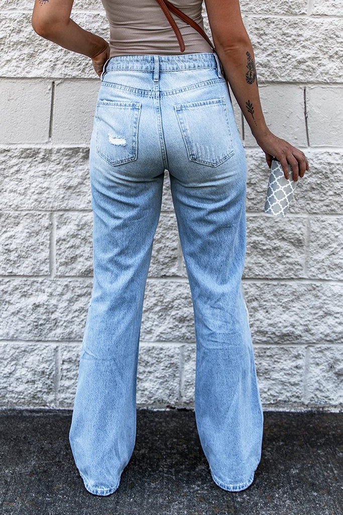 Distressed Wide Leg Jeans - Belle Donne Clothing & Accessories