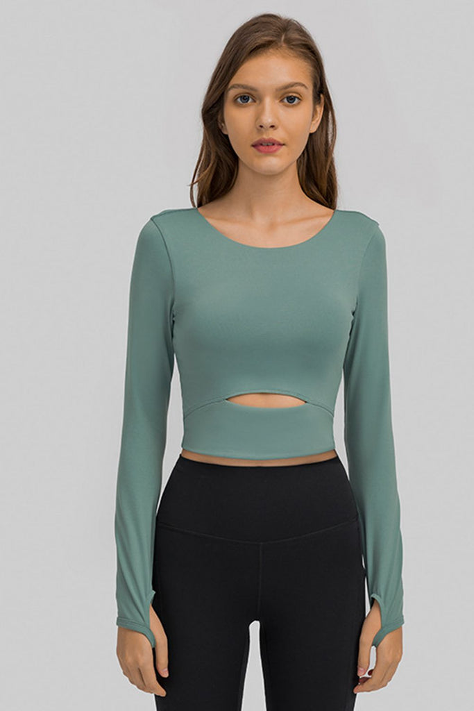 Cut Out Front Crop Yoga Tee - Belle Donne Clothing & Accessories