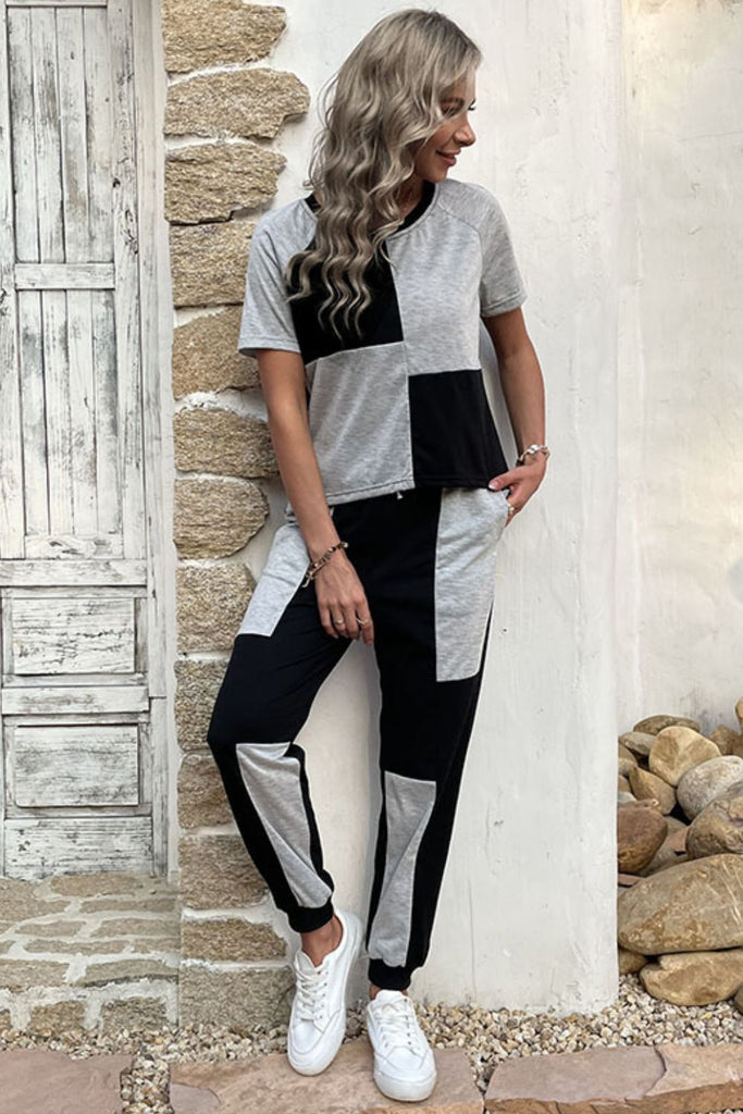 Color Block Raglan Sleeve Tee and Joggers Set - Belle Donne Clothing & Accessories