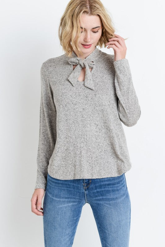 Soft Knit Sweater Top Tie Neck Knit Top - Belle Donne Clothing & Accessories