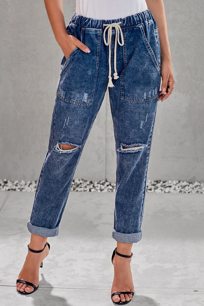 Drawstring Denim Joggers - Belle Donne Clothing & Accessories