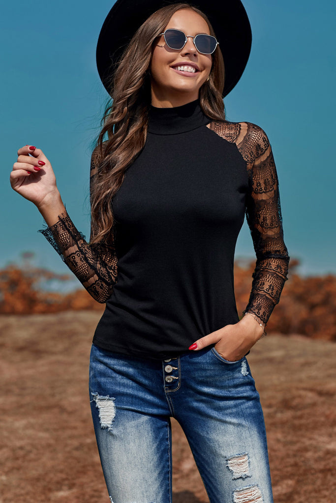 High Neck Lace Crochet Top - Belle Donne Clothing & Accessories