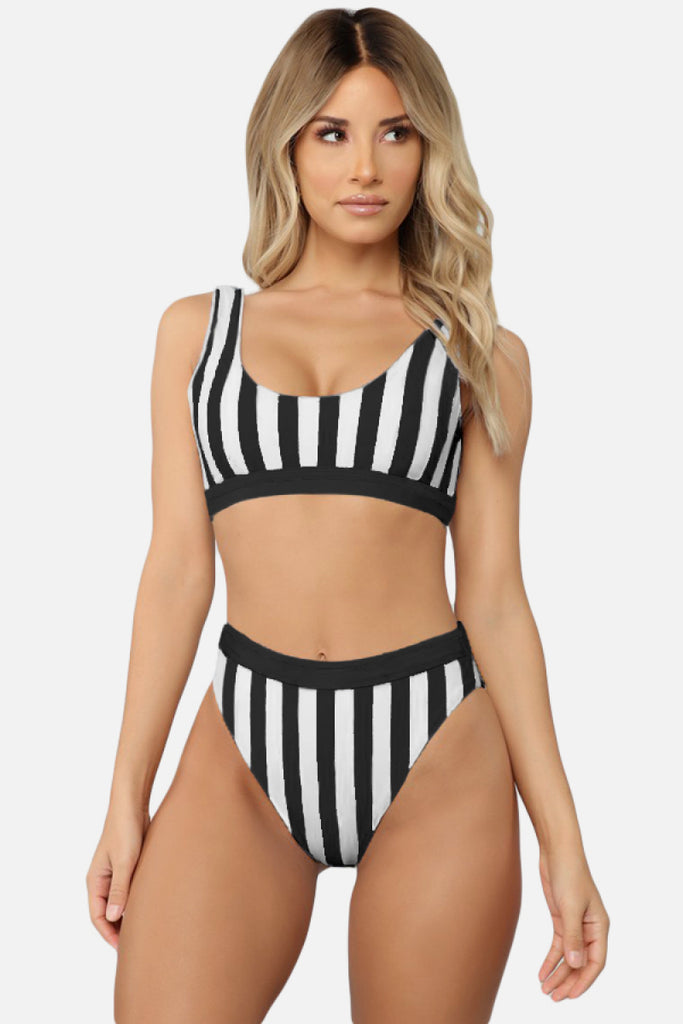 Striped Tank High Waist Bikini - Belle Donne Clothing & Accessories