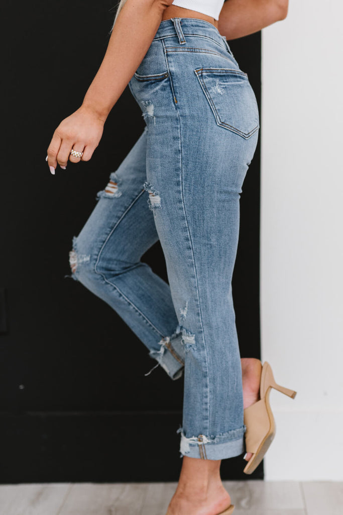 RISEN Taking It Easy Full Size Run Distressed Straight Leg Jeans - Belle Donne Clothing & Accessories