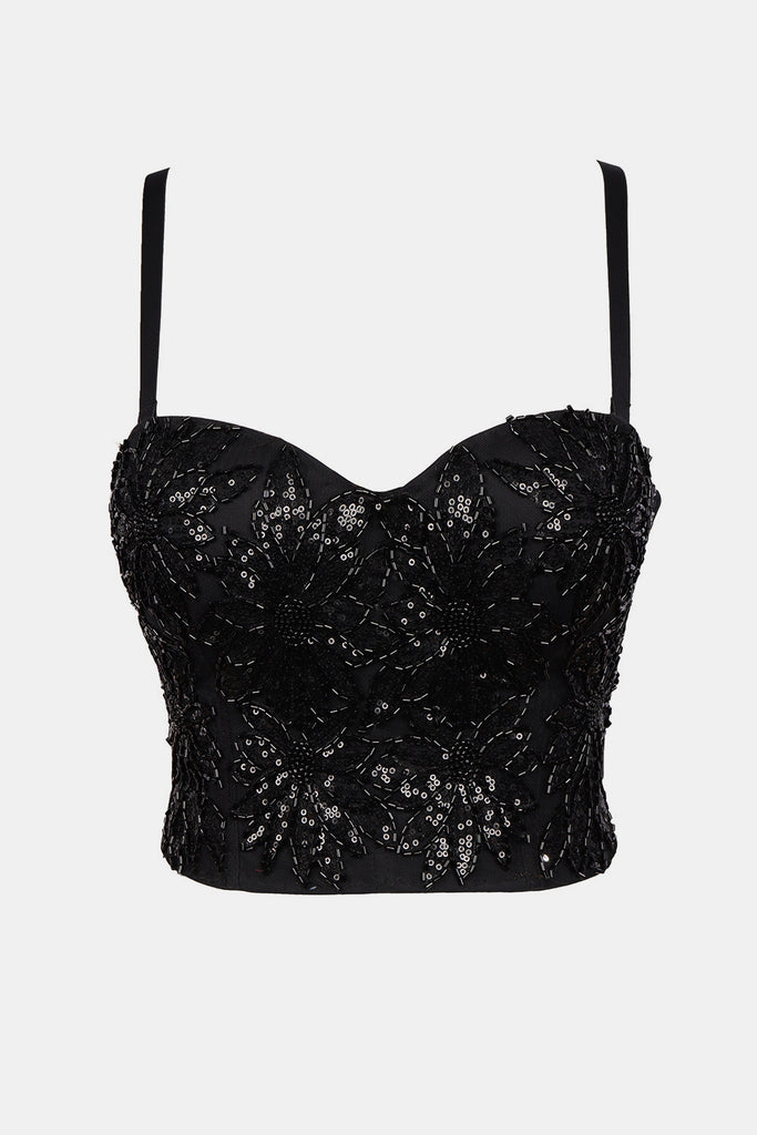 Beaded Sequin Floral Bustier - Belle Donne Clothing & Accessories