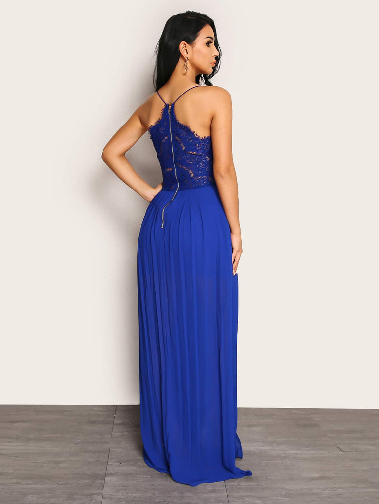 Spaghetti Strap Spliced Lace Split Maxi Dress - Belle Donne Clothing & Accessories