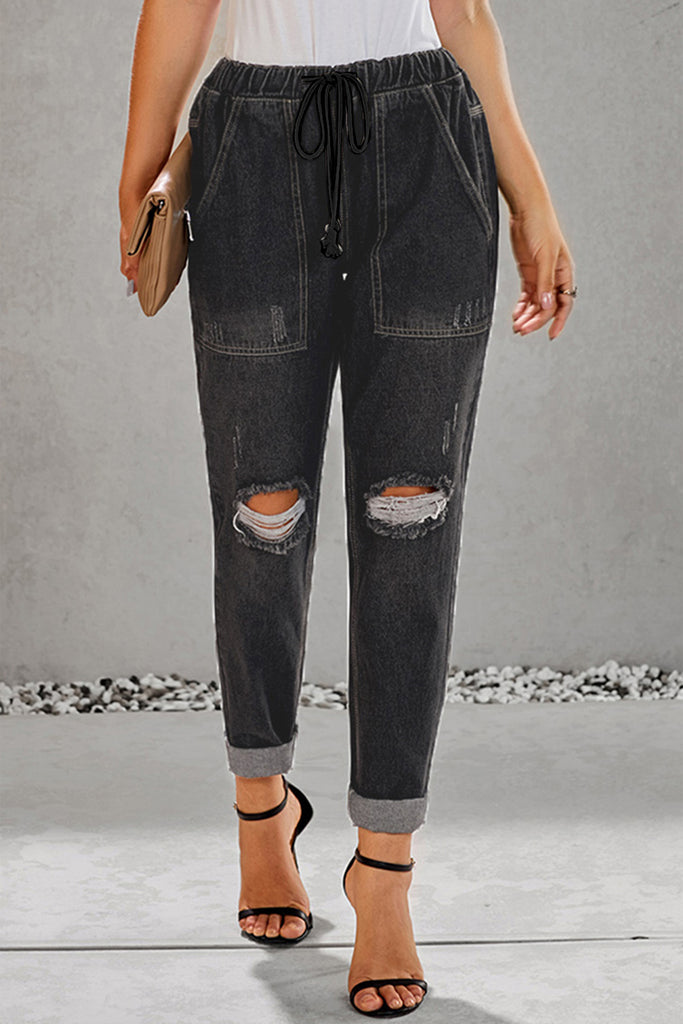 Drawstring Denim Joggers - Belle Donne Clothing & Accessories