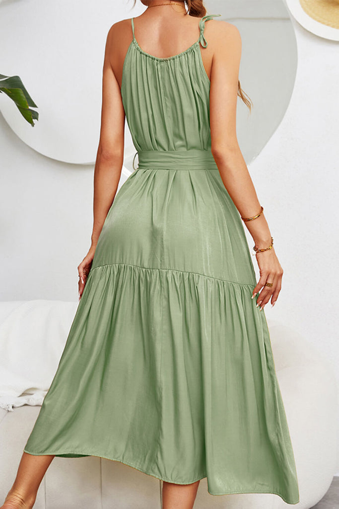 Tie-Waist Sleeveless Ruffle Hem Maxi Dress - Belle Donne Clothing & Accessories