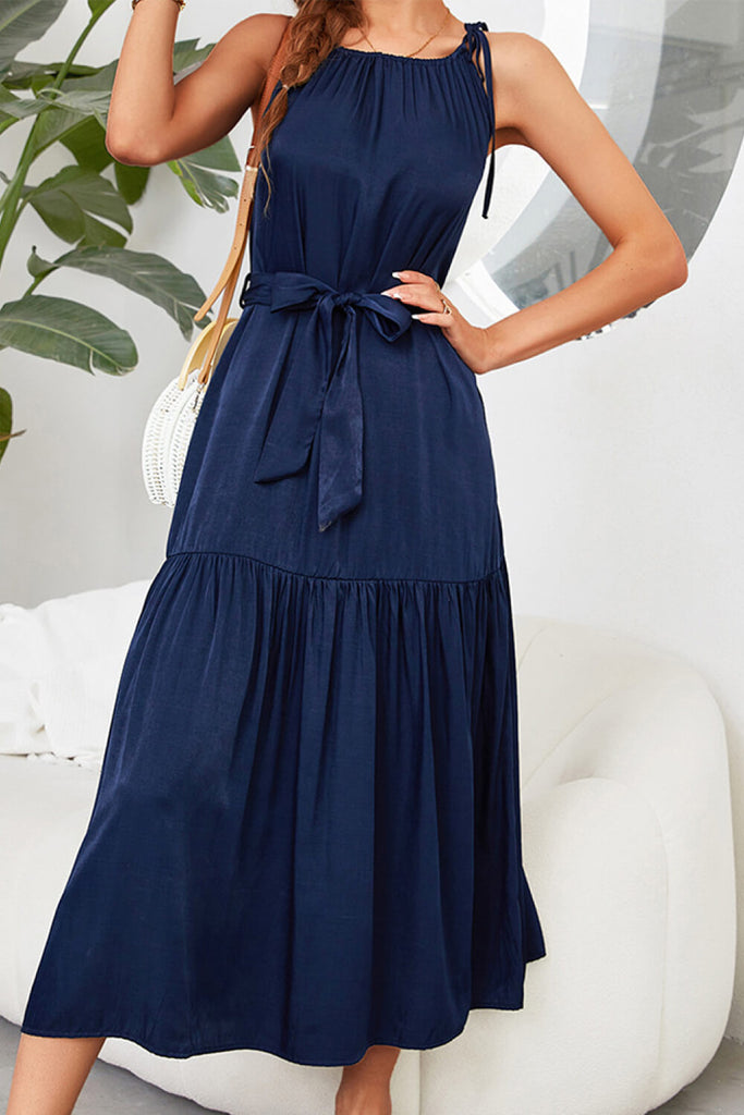 Tie-Waist Sleeveless Ruffle Hem Maxi Dress - Belle Donne Clothing & Accessories