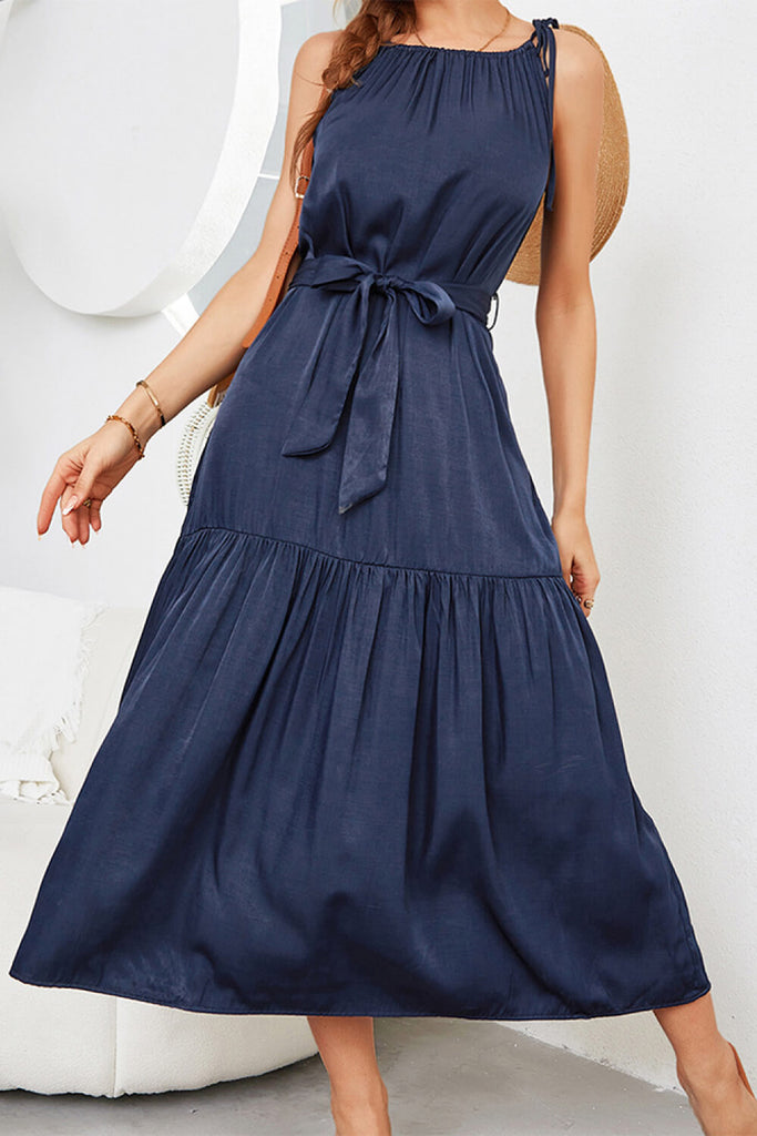 Tie-Waist Sleeveless Ruffle Hem Maxi Dress - Belle Donne Clothing & Accessories