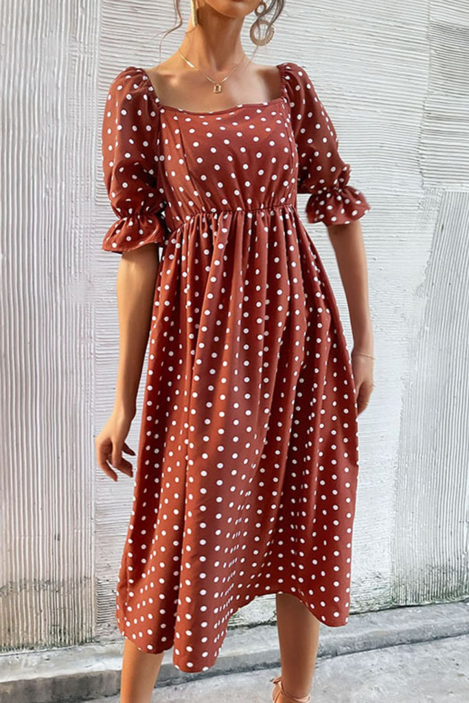 Polka Dot Square Neck Flounce Sleeve Dress - Belle Donne Clothing & Accessories