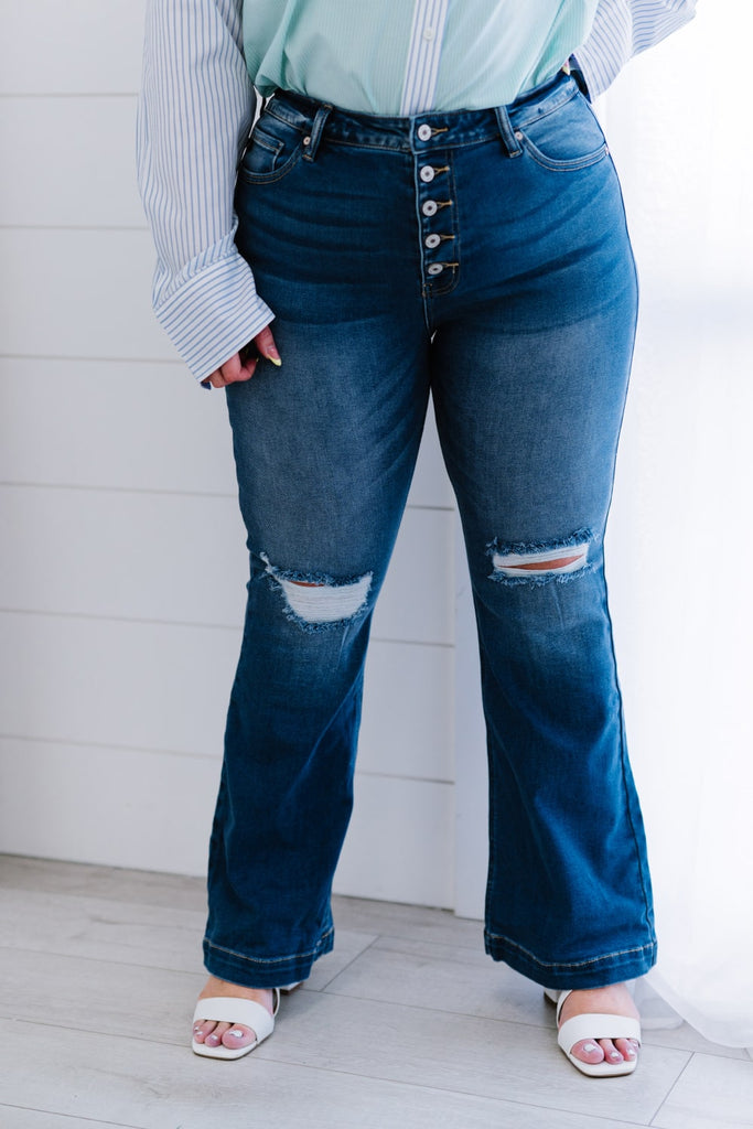 Kancan Denim Skies Full Size Run Flare Jeans - Belle Donne Clothing & Accessories