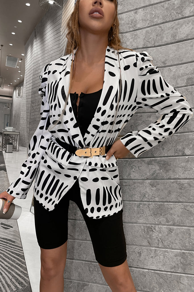 Printed One-Button Shawl Collar Blazer (Belt Not Included) - Belle Donne Clothing & Accessories