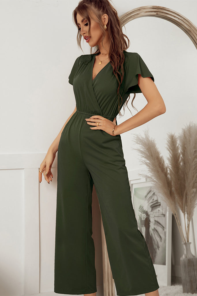 Flutter Sleeve Surplice Jumpsuit - Belle Donne Clothing & Accessories