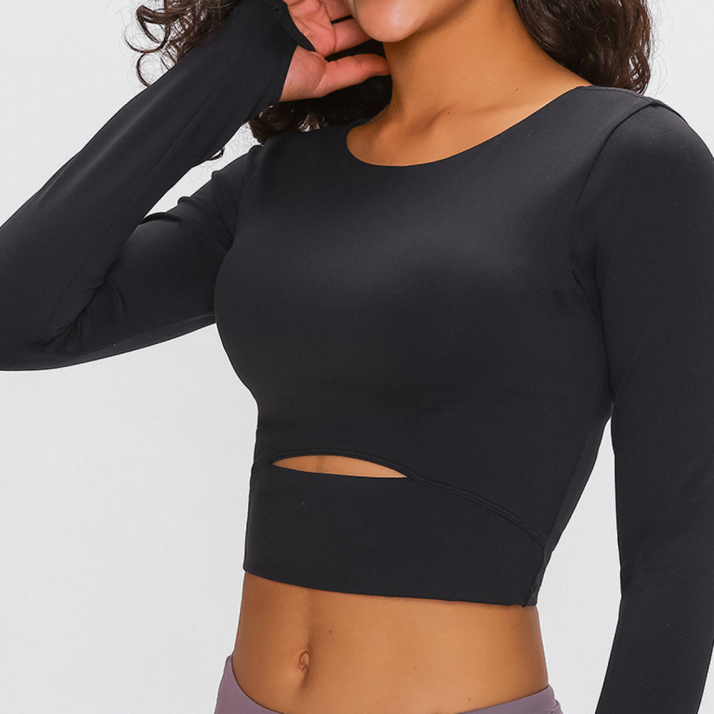 Long Sleeve Cropped Top With Sports Strap - Belle Donne Clothing & Accessories