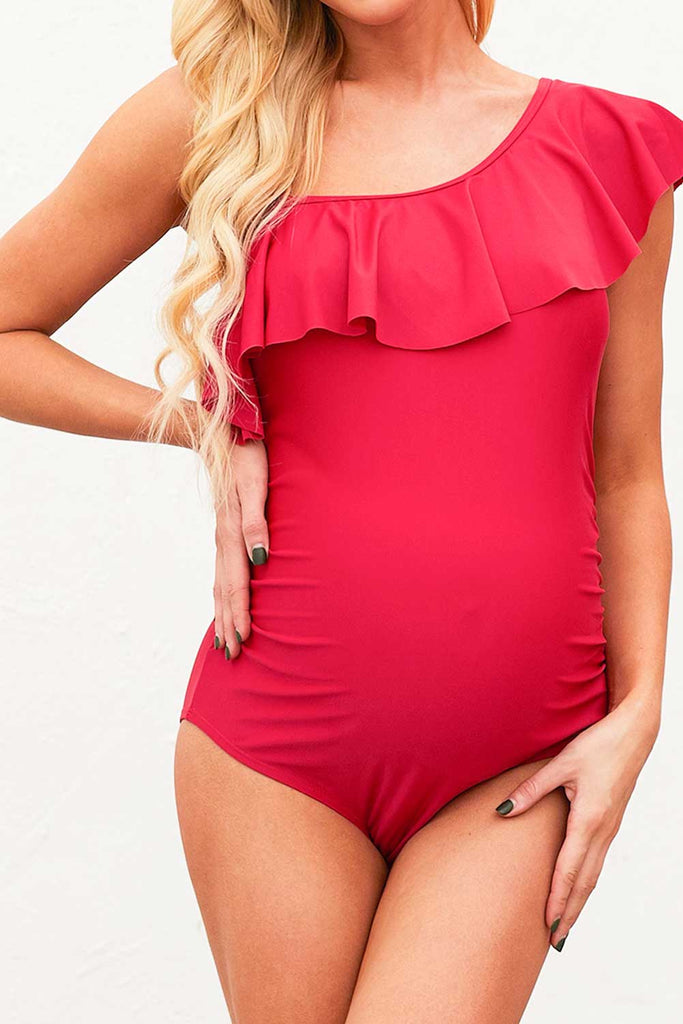 Ruffle Front One Shoulder Maternity Swimsuit - Belle Donne Clothing & Accessories