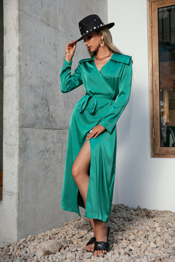 Statement Collar Wrap Midi Dress - Belle Donne Clothing & Accessories