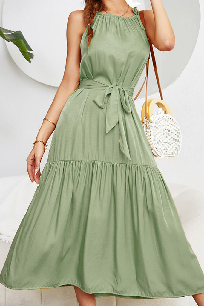 Tie-Waist Sleeveless Ruffle Hem Maxi Dress - Belle Donne Clothing & Accessories