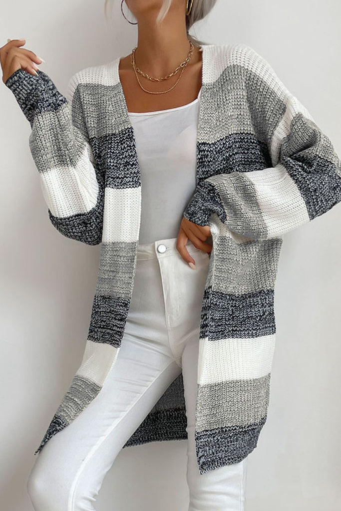 Striped Long Sleeve Duster Cardigan - Belle Donne Clothing & Accessories